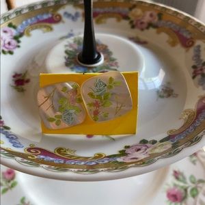 Vintage Mother of Pearl Rose Design Earrings